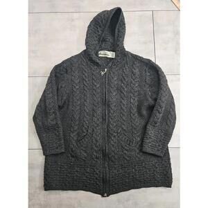 ARAN CRAFTS IRELAND MERINO WOOL CARDIGAN SWEATER HOODED XL